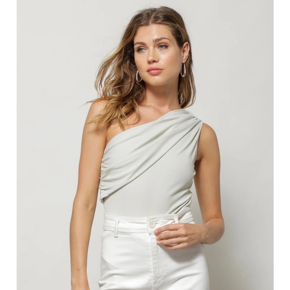 Pistachio Line and Dot one shoulder top - Picture 1 of 3